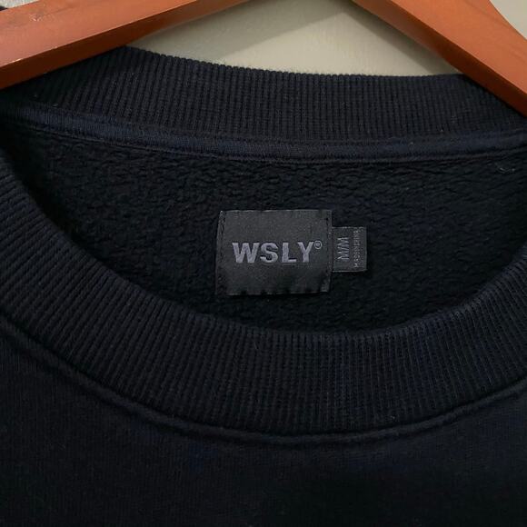 WSLY Eco Fleece Ribbed Bodice Crew Neck Sweatshirt Medium Black Crop Athleisure - Picture 10 of 13